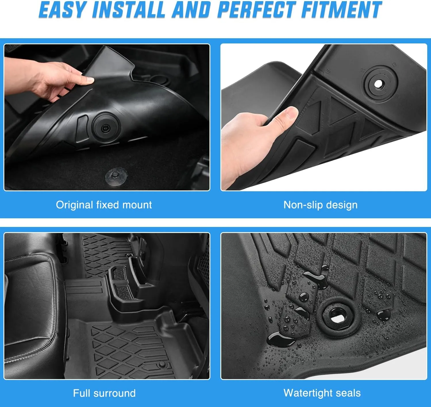 2021-2025 Jeep Wrangler JL Unlimited 4 Door 6 Passenger Without Center Console TPE Floor Mats