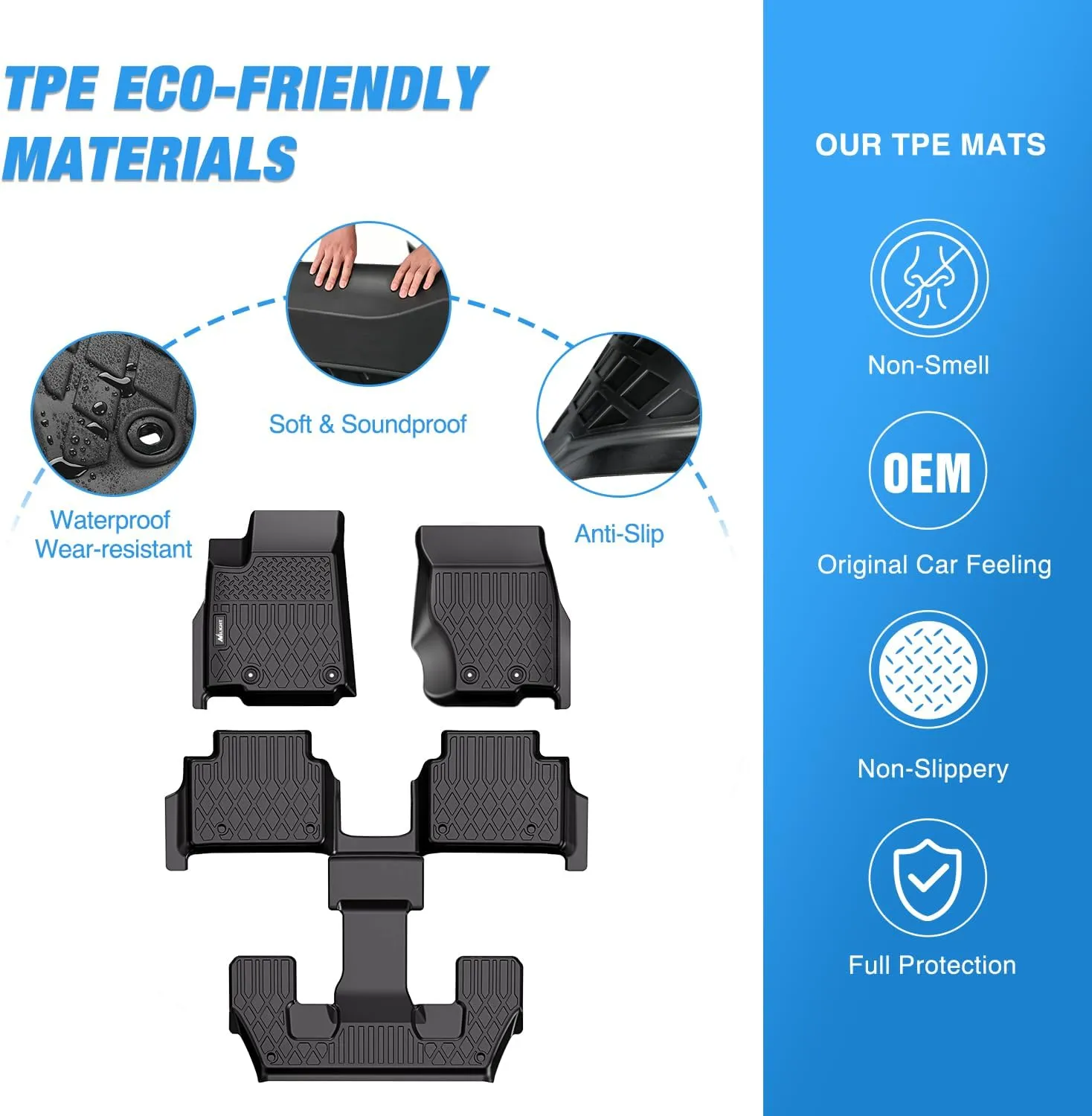 2021-2025 Jeep Wrangler JL Unlimited 4 Door 6 Passenger Without Center Console TPE Floor Mats