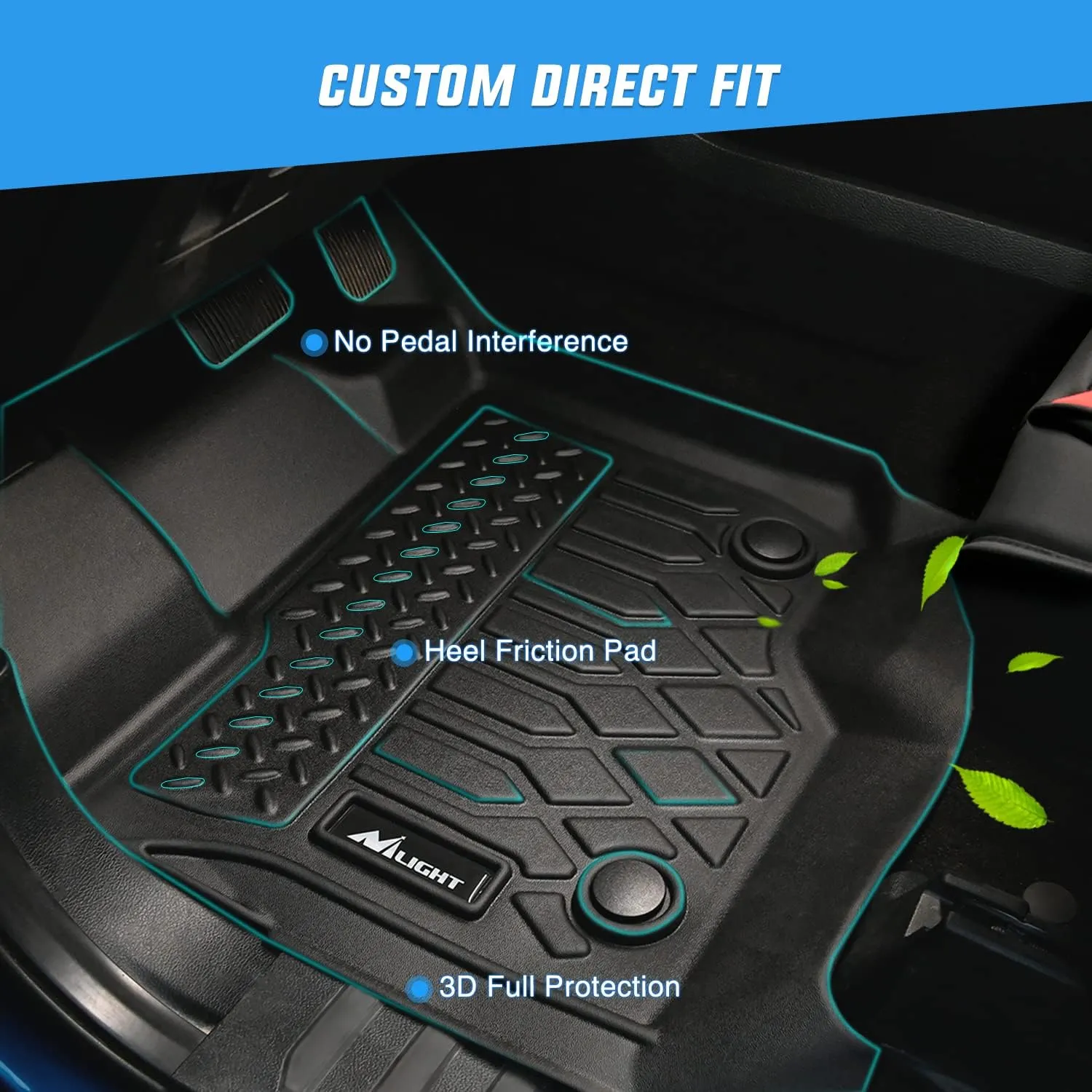 2021-2025 Jeep Wrangler JL Unlimited 4 Door 6 Passenger Without Center Console TPE Floor Mats