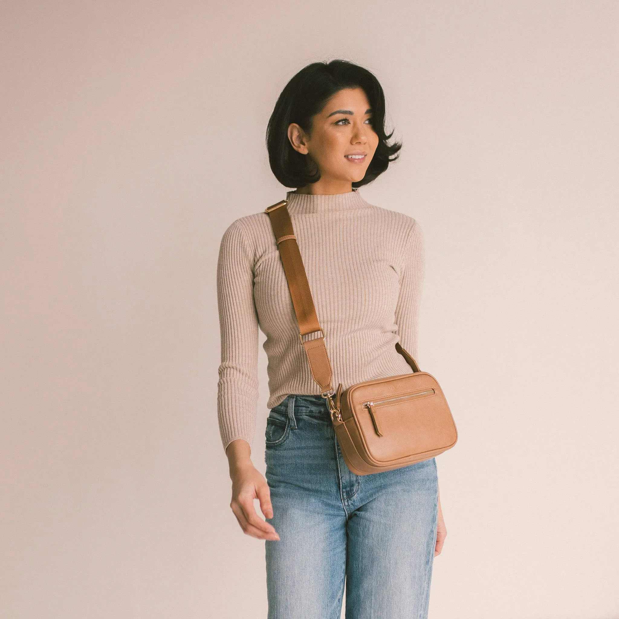 Camel Classic Zip Crossbody