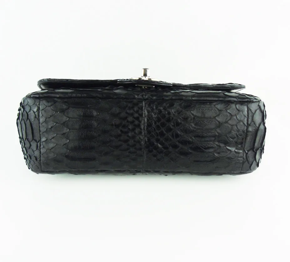 CHANEL black python exotic leather classic mini rectangular flap bag