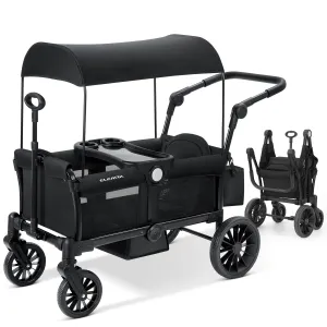 ELEMARA Stroller Wagon for 2 Kids, Foldable Wagon Stroller, Premium All Terrain Wagon for Kids, Kids Wagon Cart w/Removable Canopy, Adjustable Push/Pull Handle, Harnesses, Large Storage Bag, Black