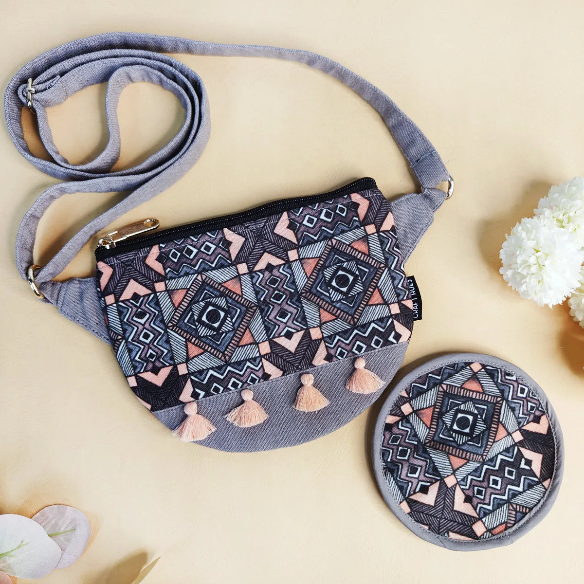 Fanny Pack/Coin Pouch Combo- Grey Madhubani