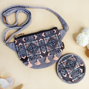 Fanny Pack/Coin Pouch Combo- Grey Madhubani