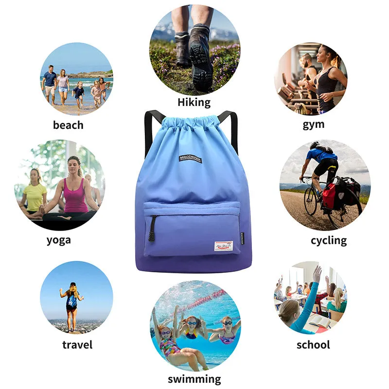 Large Capacity Waterproof Drawstring Nylon Backpack for Sport Swimming Yoga