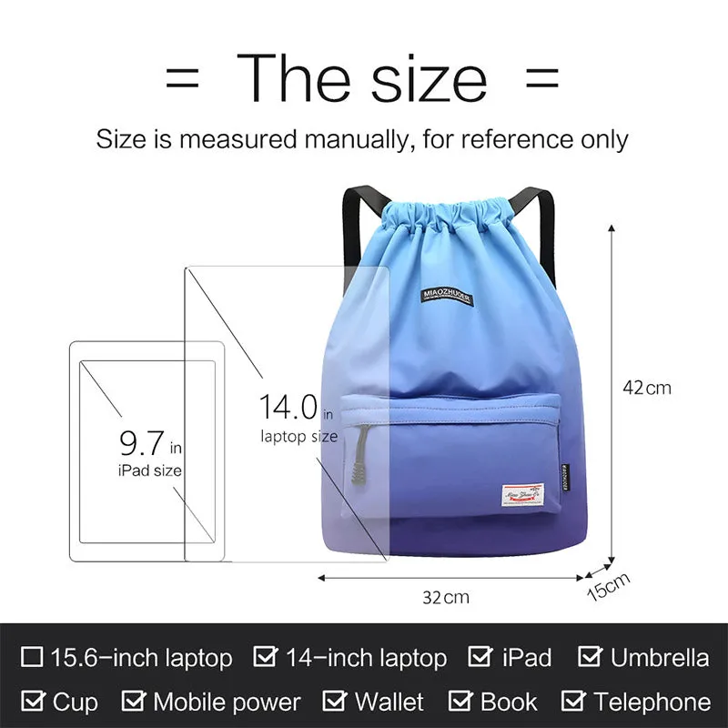 Large Capacity Waterproof Drawstring Nylon Backpack for Sport Swimming Yoga