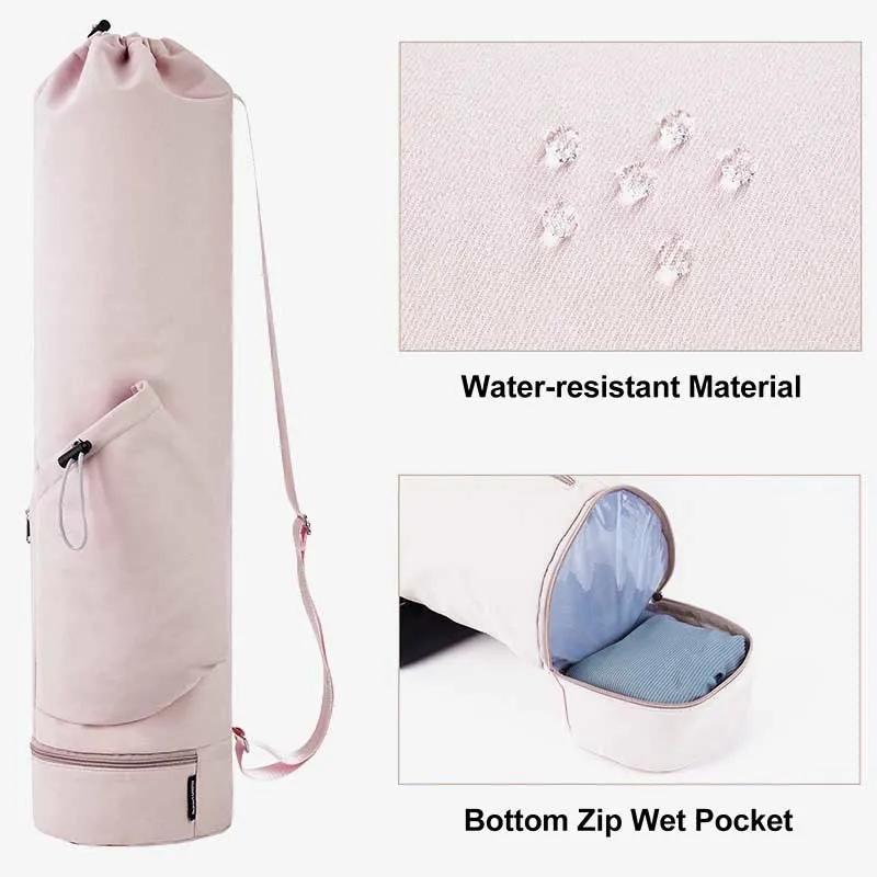 Large Capacity Yoga Mat Bag with Dry Wet Depart Pocket Bottle Holder