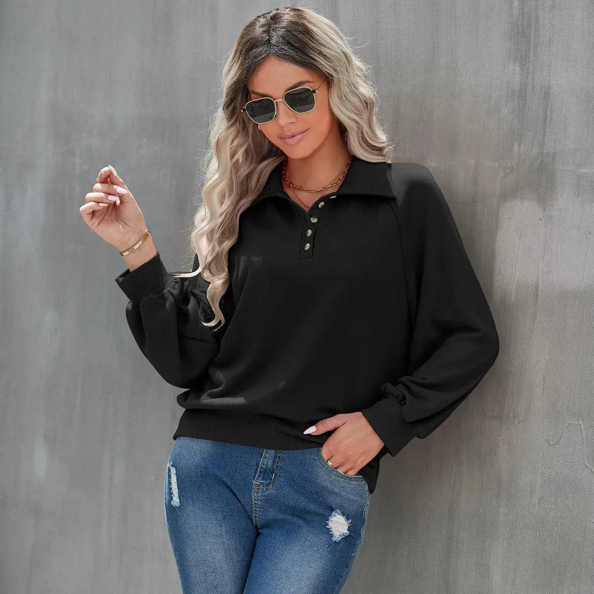 Long Sleeve Buttoned Sweatshirt