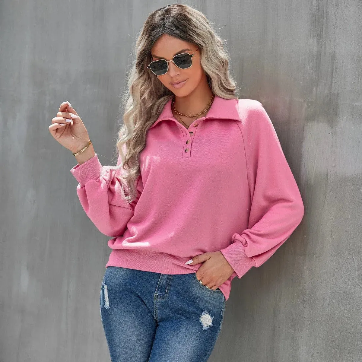 Long Sleeve Buttoned Sweatshirt