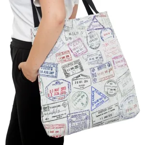 Passport Stamp Collage Large Tote Bag - Travel-Inspired Fashion Accessory