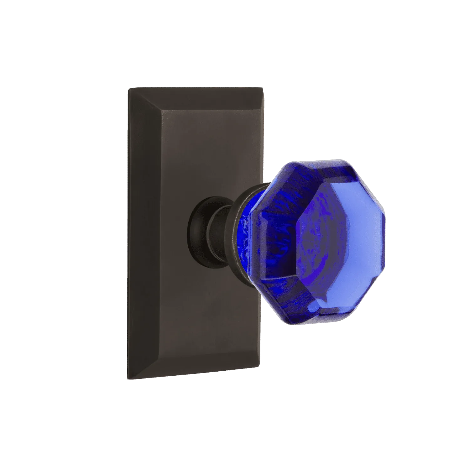 Studio Short Plate with Cobalt Waldorf Knob in Oil-Rubbed Bronze