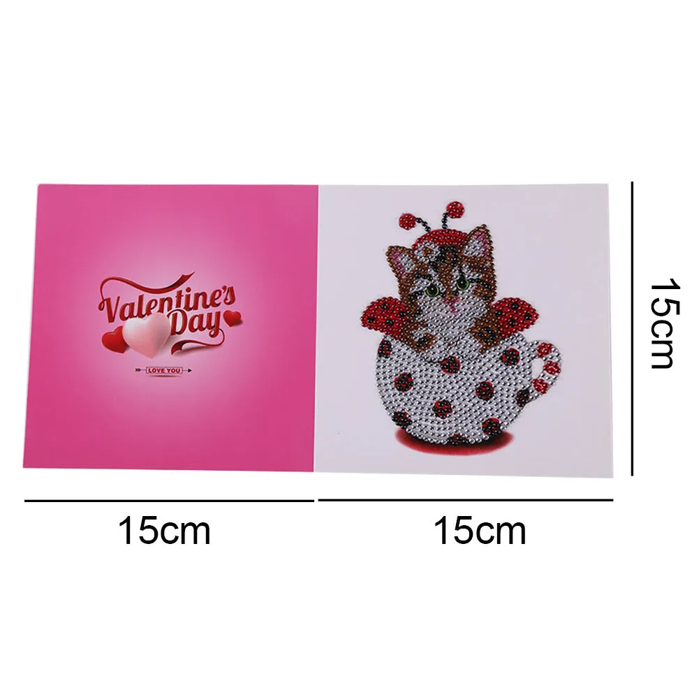Valentines Greeting Cards Cat Special Shape Bright Diamond Painting DIY Kit