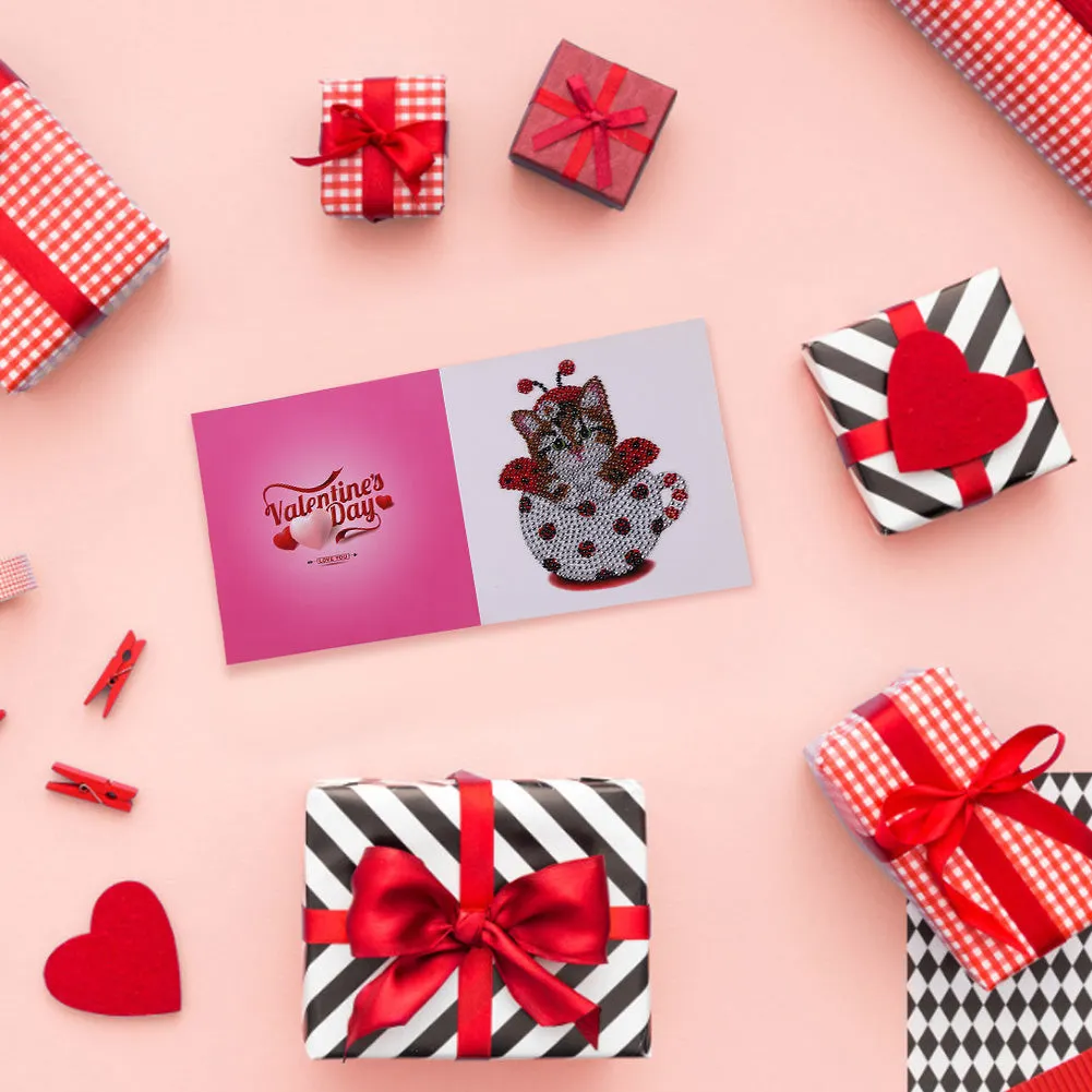 Valentines Greeting Cards Cat Special Shape Bright Diamond Painting DIY Kit